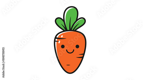 Cute Cartoon Smiling Carrot Vegetable Standing on a Light Beige Background