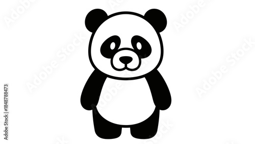 Cute Cartoon Panda Bear with Black Outline Standing on an Isolated White Background