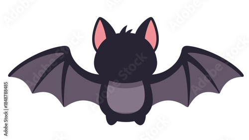 Adorable Cartoon Bat Character with Wings Spread Flying on an Isolated White Background