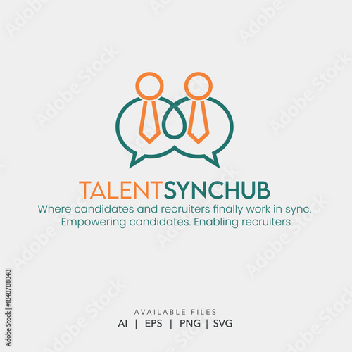 Modern Recruitment and HR Logo Design with Connected Business Figures, Talent Acquisition Vector Symbol