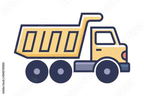 Vibrant yellow dump truck illustration with bold outlines ready for hauling construction materials or excavation work isolated on transparent background