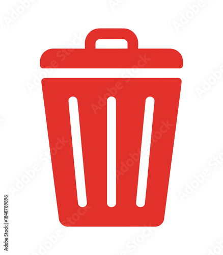 Vibrant red trash can icon representing deletion removal and waste management for various digital applications and user interfaces