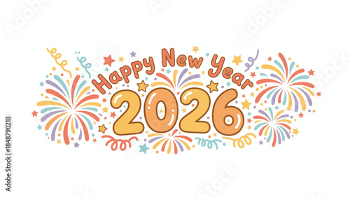 Happy New Year 2026 Celebration with Fireworks and Festive Decorations.