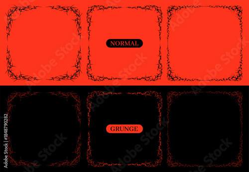 Cyber sigilism frame collection. Neo tribal square borders and sharp corners for poster design, track cover or digital mysticism. Vector set