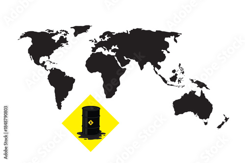 world map with oil barrel