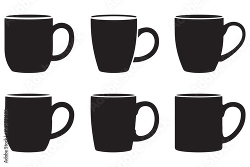 Coffee and tea cup silhouette set on white background
