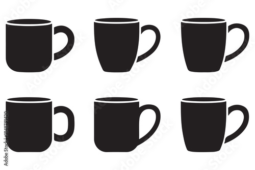Coffee and tea cup silhouette set on white background
