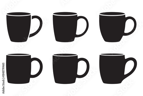 Coffee and tea cup silhouette set on white background
