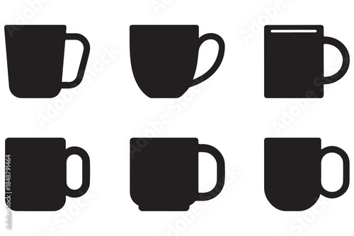 Coffee and tea cup silhouette set on white background
