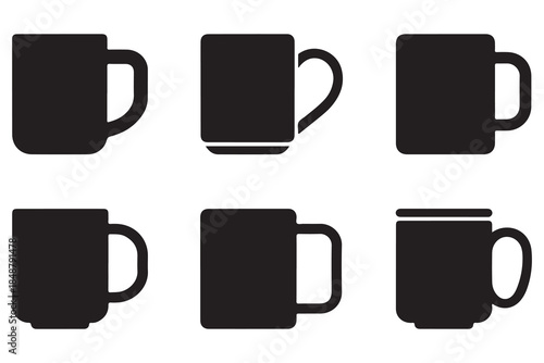 Coffee and tea cup silhouette set on white background

