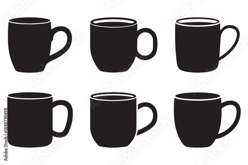 Coffee and tea cup silhouette set on white background
