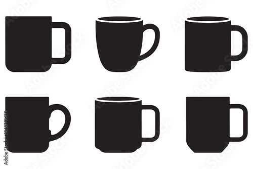 Coffee and tea cup silhouette set on white background
