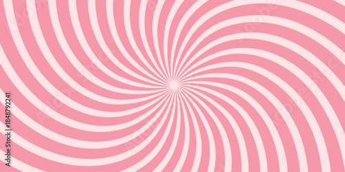 Wavy pink radial stripes background. Strawberry lollipop, candy, yogurt or ice cream print. Rosy sunburst, explosion or surprise manga style effect. Groovy y2k pattern. Vector cartoon illustration.