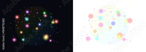 Vibrant Rainbow Sphere With Glowing Orbs And Sparkling Lights Abstract Design Isolated On Transparent Background