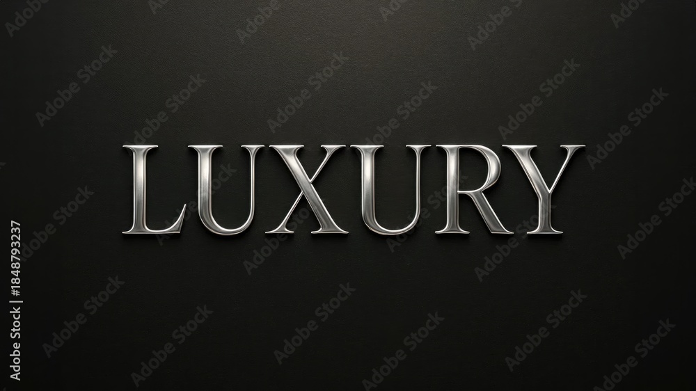 Obraz premium The word 'LUXURY' is displayed in metallic letters against a dark background. The text conveys a sense of elegance and sophistication.