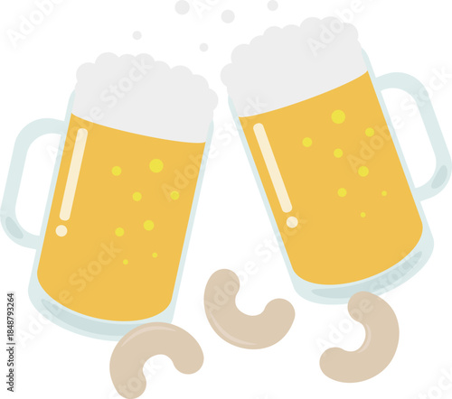 ビールジョッキとカシューナッツ