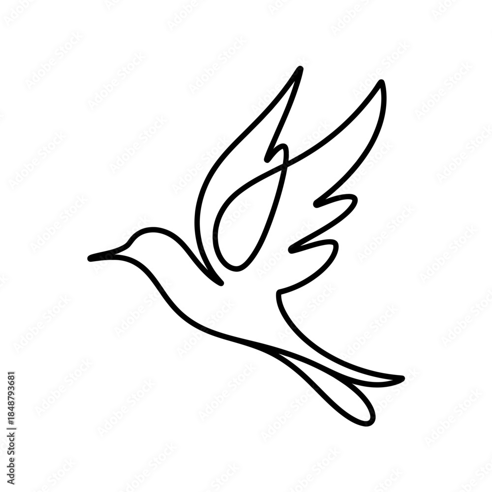 Fototapeta premium Line Art Illustration of a Flying Bird , Bird Line Art Vector Illustration