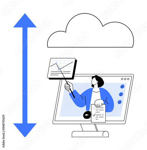 Cloud computing concept. Cloud computing enables data sharing and online education. Cloud computing facilitates remote presentations and digital collaboration. For education, technology, business