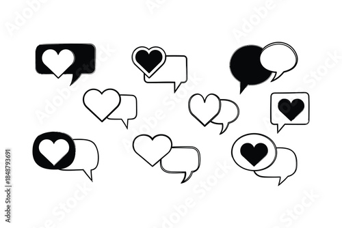 Heart and speech bubble vector icons