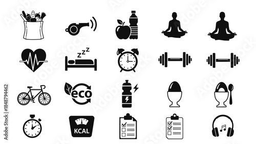 Healthy lifestyle icons for fitness and wellness concepts