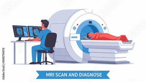 Medical professional operating MRI machine for patient diagnosis