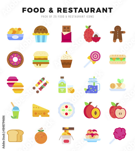 Food and Restaurant icons Pack. Flat icons set. Food and Restaurant collection set.