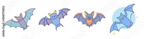 Whimsical abstract bat shapes in cool tones create a playful and mysterious atmosphere for your design