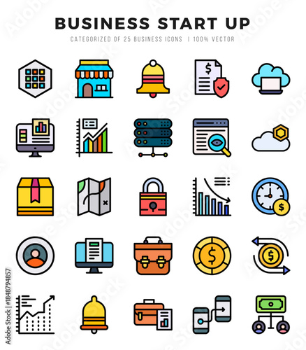 Business Start Up Icons Pack. Lineal Color icons set. Lineal Color icon collection set.