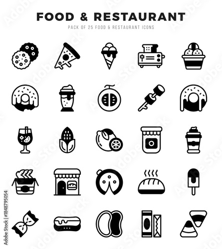 Food and Restaurant web icons in Lineal Filled style.