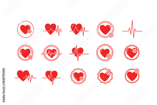 Heartbeat and medical heart icons vector set