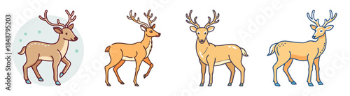 Four majestic stags featuring large antlers displayed in sequential poses against a clean backdrop