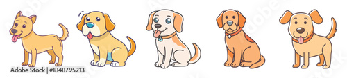 Adorable cartoon dogs collection featuring diverse breeds in playful poses and bright colors