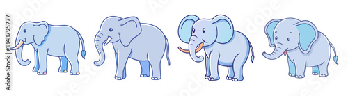 Four adorable stylized elephants in a line baby shower decor safari jungle theme cute pachyderm art