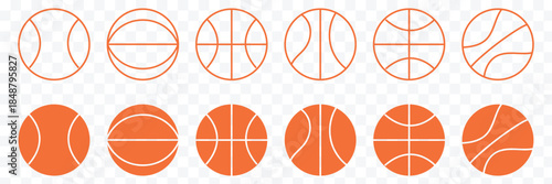 basketball sport equipment solid icon . Basketball logo vector icon. Basketball line art and filled icon vector illustration set. thin line symbol. Basketball icons vector Collection Clipart Pack