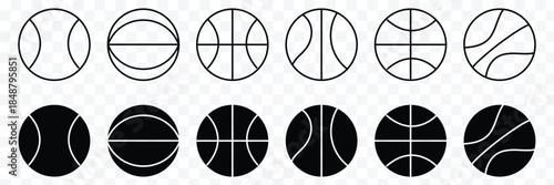 basketball sport equipment solid icon . Basketball logo vector icon. Basketball line art and filled icon vector illustration set. thin line symbol. Basketball icons vector Collection Clipart Pack