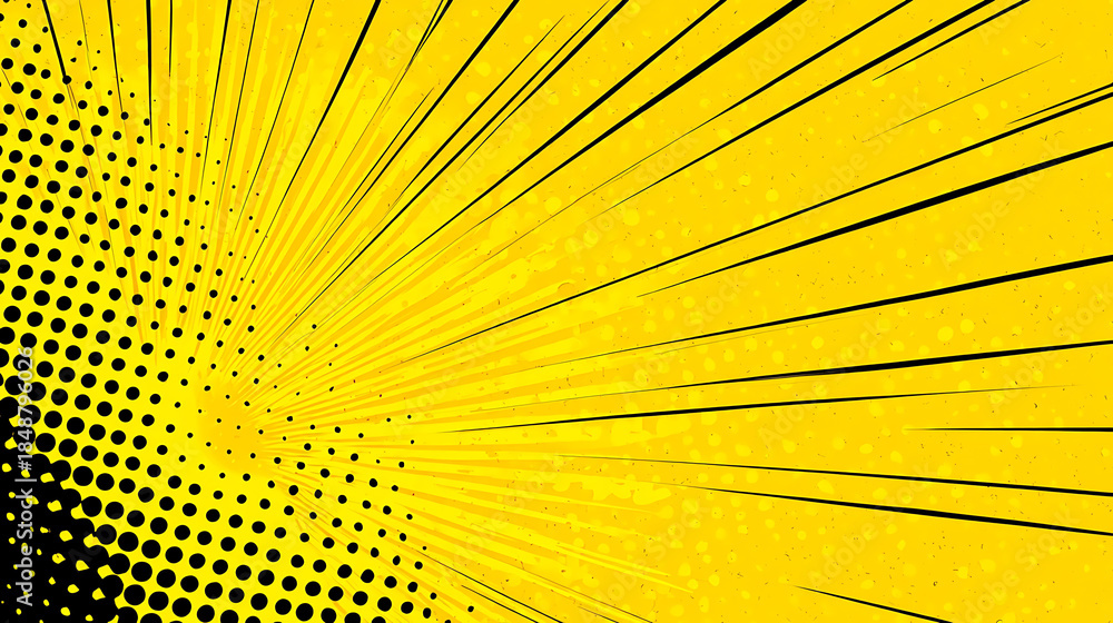 Obraz premium Yellow Comic Book Style Background with Halftone Dots