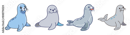 Cute cartoon seals set isolated fun animal artwork for childrens designs and nature themes
