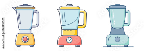 A vibrant collection of three modern kitchen blenders in various styles and colors