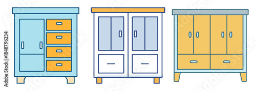 Various styles of colorful storage cabinets and drawer units for home organization