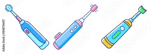 Colorful cartoon electric toothbrushes for modern dental care and oral hygiene