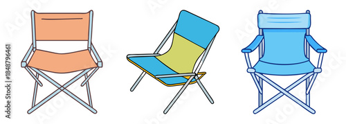 A collection of three distinct folding chairs, perfect for outdoor activities and relaxation