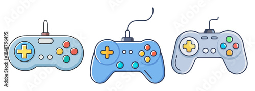 Diverse collection of retro and modern video game controllers for digital entertainment