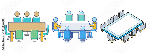 Business meeting collaboration and teamwork concepts illustrated with people at tables