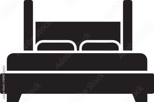 Simple black silhouette of a modern bed with headboard and two posts