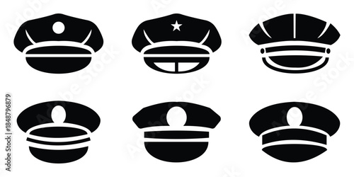 Twelve black police hats with badges and stars police cap law enforcement