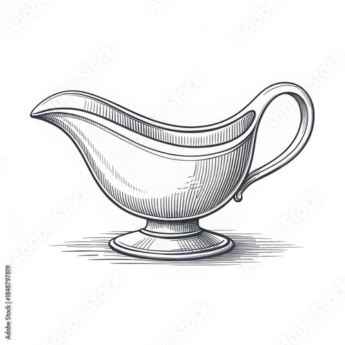 Silver gravy boat with elegant design on white background  