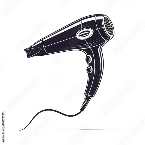 Hair dryer in minimalistic style with black outline design  