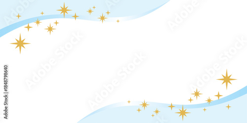 水色の滑らかな曲線とキラキラ光る星のフレーム