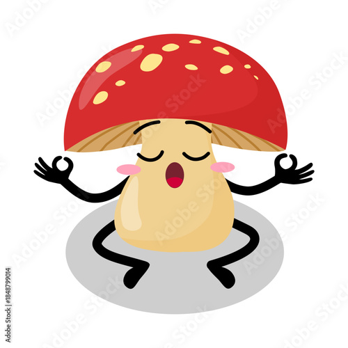 Cute Hand Drawn Relaxed Yoga Mushroom