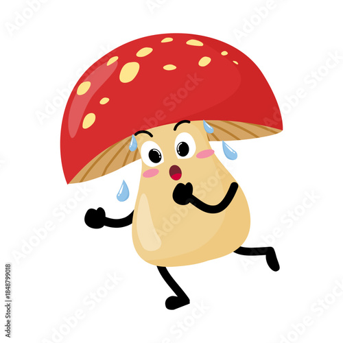 Cute Hand Drawn Mushroom Running Jogging